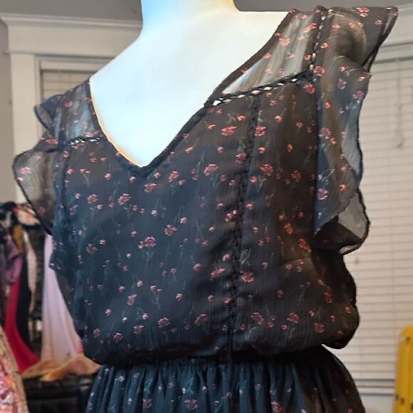 BB Dakota Cal Floral Print Dress Black Boho Size Medium - Picture 5 of 7